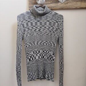 White Stag Y2K Retro Geometric Print Stretch Turtleneck Top | Size Large